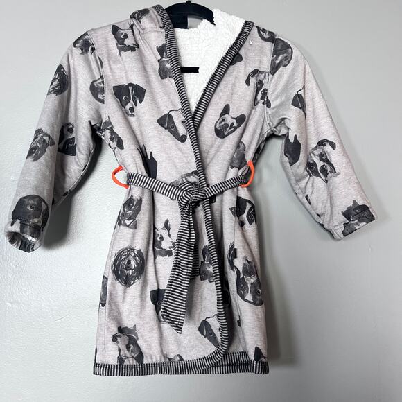 ✨Woodrow & Friends Dog Robe Kids 5/6 Small Sherpa Fleece Hooded Bathrobe Gray - Picture 2 of 6